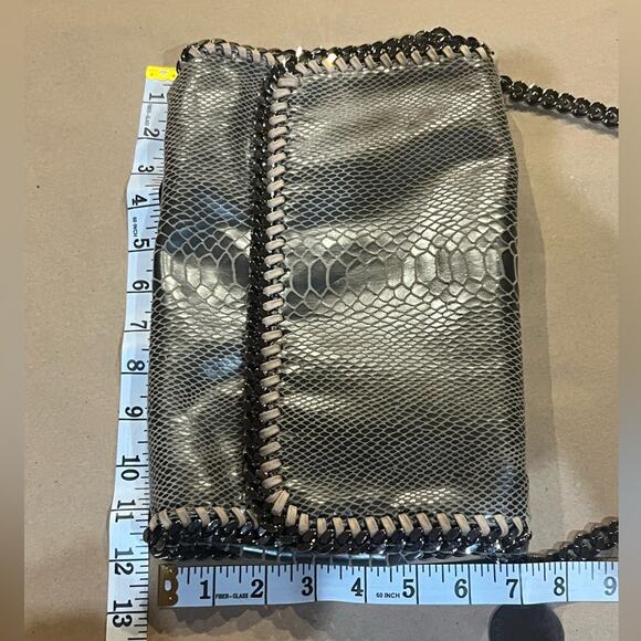 Stella McCartney Eco Python Embossed Falabella Fold Over Clutch Brown - Picture 8 of 14